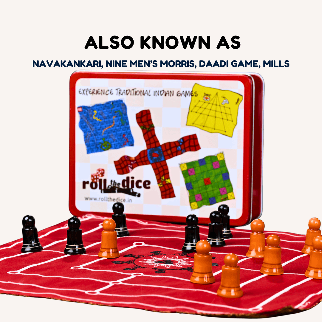 Navkankari board game by Roll the Dice, featuring traditional heritage design on a colorful wooden game board.