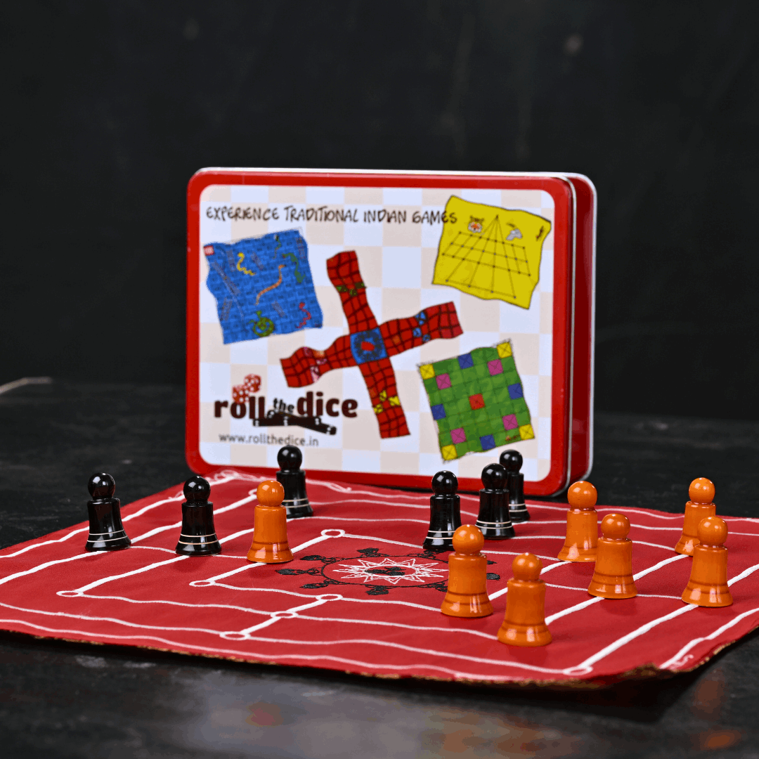 Heritage Navkankari board game by Roll the Dice featuring traditional Indian design on a wooden game board.