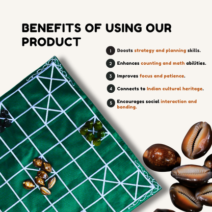 Chowka Bara 7 Houses Traditional Indian Board Game | Handmade Mat & Channapatna Pawns