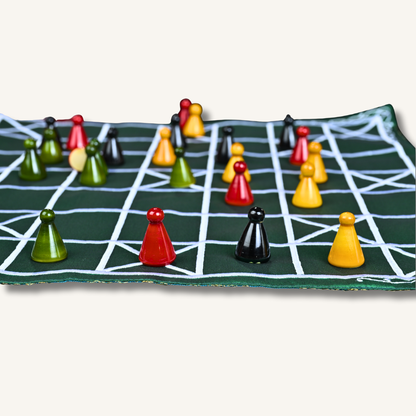 Chowka Bara 7 Houses Traditional Indian Board Game | Handmade Mat & Channapatna Pawns