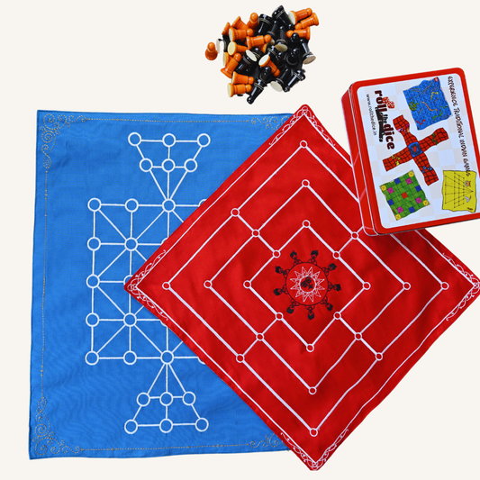 Navakankari & Sholo Gutti Game Set | Traditional Indian Strategy Board Games | Nine Men's Morris + Bead 16 Mat
