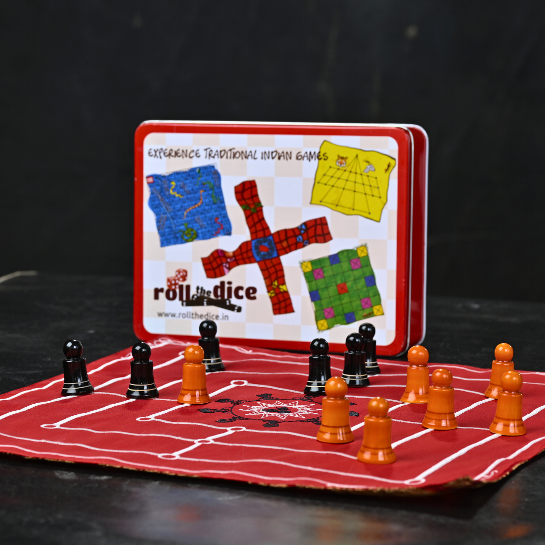 Navakankari & Sholo Gutti Game Set | Traditional Indian Strategy Board Games | Nine Men's Morris + Bead 16 Mat