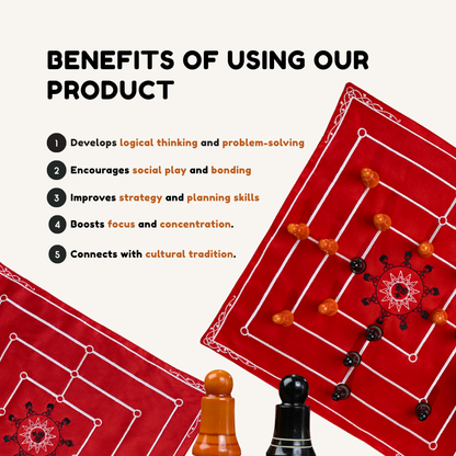 Navakankari & Sholo Gutti Game Set | Traditional Indian Strategy Board Games | Nine Men's Morris + Bead 16 Mat