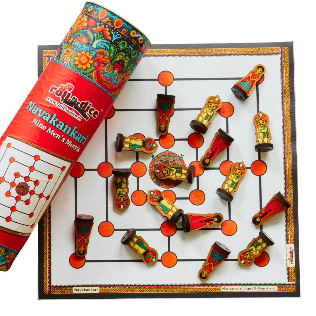 Navakankari | Nine Men’s Morris Traditional Board Game Set with Pawns | Classic Indian Strategy Game