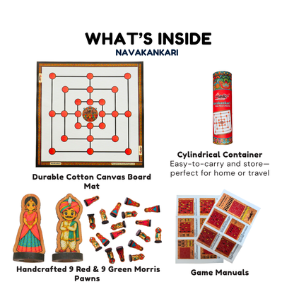 Navakankari | Nine Men’s Morris Traditional Board Game Set with Pawns | Classic Indian Strategy Game