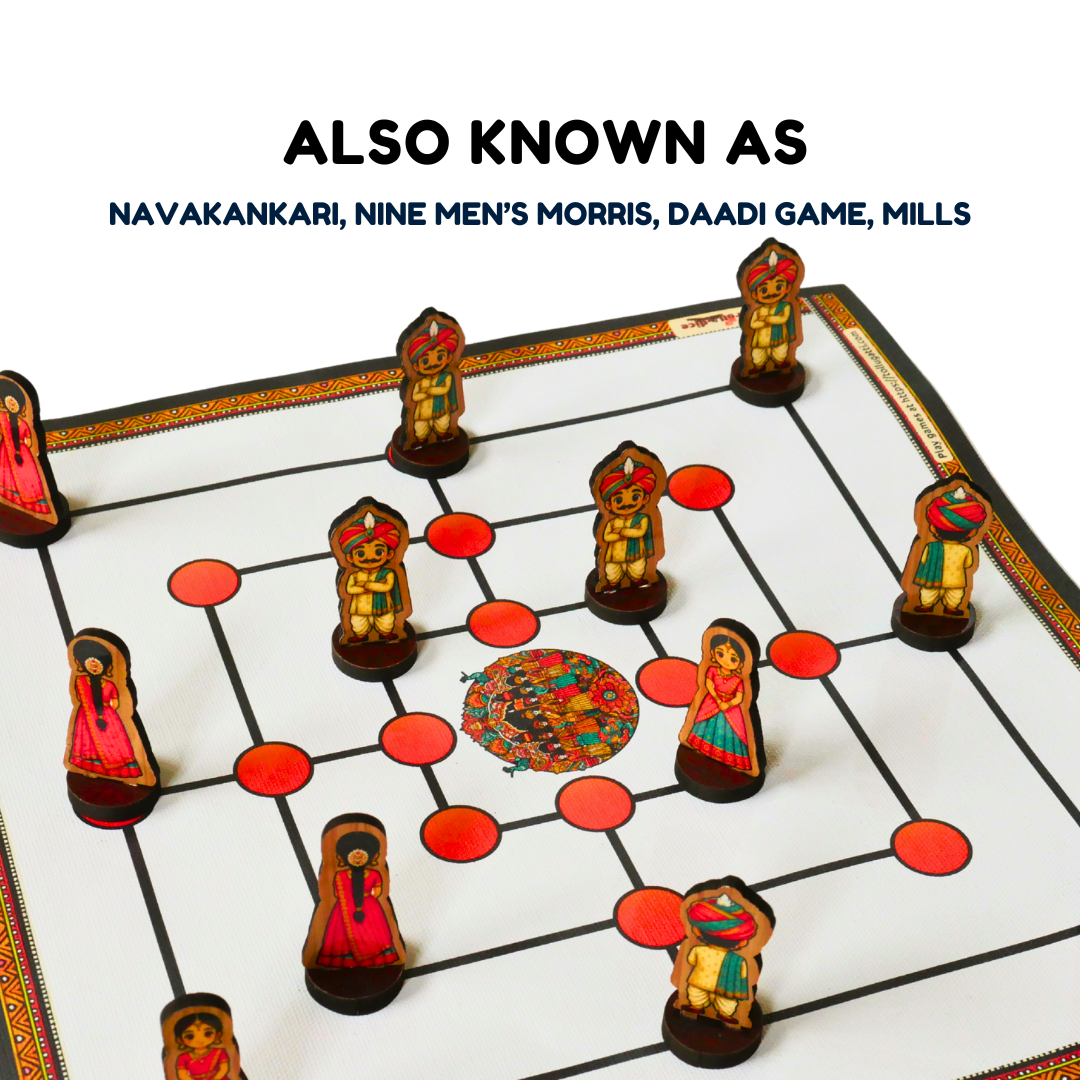 Navakankari | Nine Men’s Morris Traditional Board Game Set with Pawns | Classic Indian Strategy Game