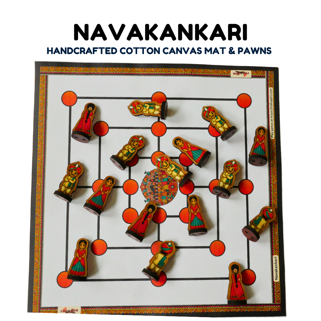 Navakankari | Nine Men’s Morris Traditional Board Game Set with Pawns | Classic Indian Strategy Game