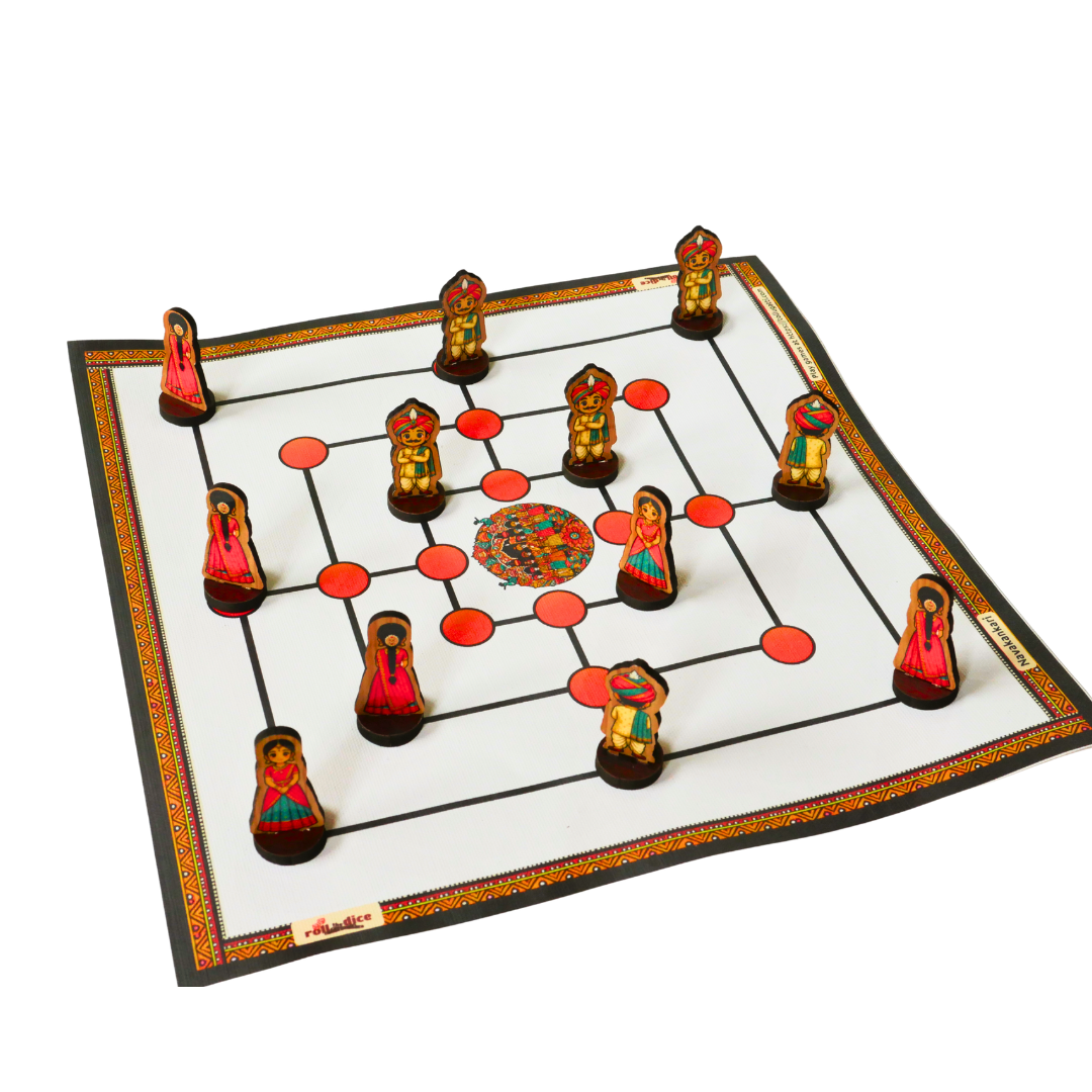 Navakankari | Nine Men’s Morris Traditional Board Game Set with Pawns | Classic Indian Strategy Game