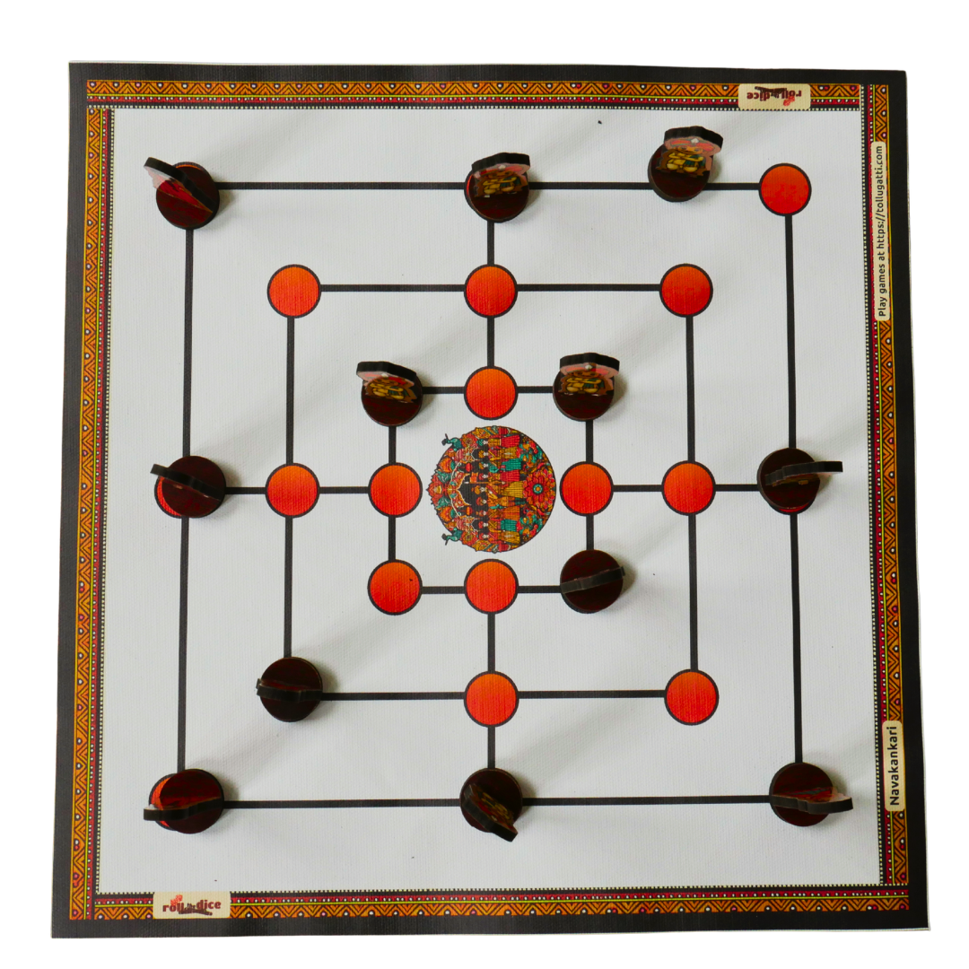 Navakankari | Nine Men’s Morris Traditional Board Game Set with Pawns | Classic Indian Strategy Game