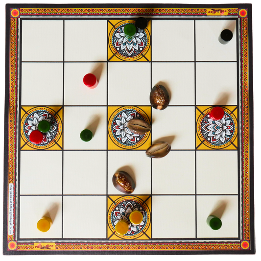 Classic Chowka Bara 5 Houses Traditional Indian Board Game | Cotton Cloth Mat & Colorful Pawns