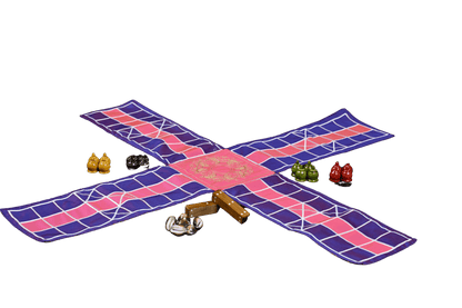Colorful Pachisi board game for kids aged 10 by Roll the Dice, featuring traditional design and game pieces on a vibrant game board.