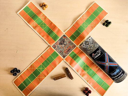 Pagade – Classic Indian Board Game in Orange & Green | Traditional Pachisi (Parcheesi) Set