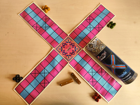 Pagade – Classic Indian Board Game in Pink & Blue | Traditional Pachisi (Parcheesi) Set