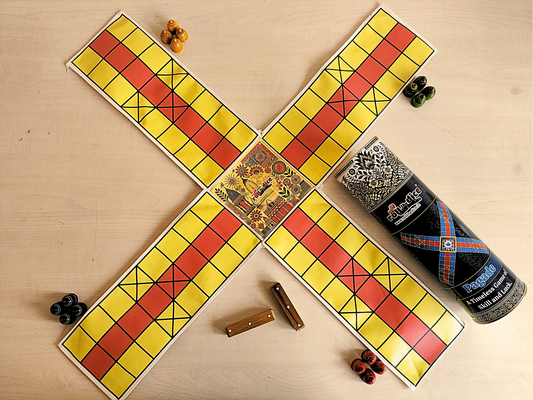 Pagade – Classic Indian Board Game in Yellow & Red | Traditional Pachisi (Parcheesi) Set