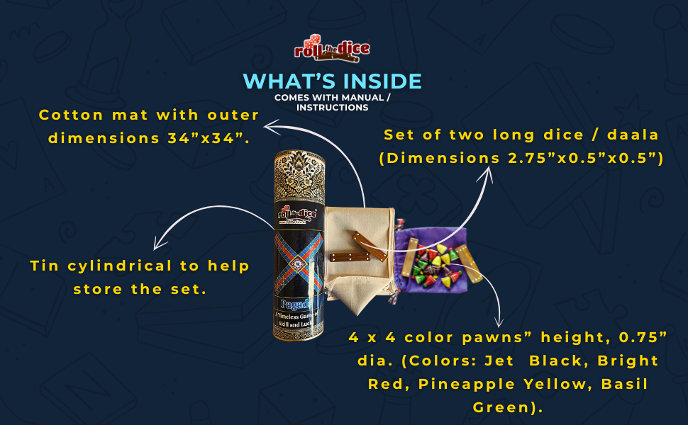 Pagade – Classic Indian Board Game in 4 Colors | Traditional Pachisi (Parcheesi) Set