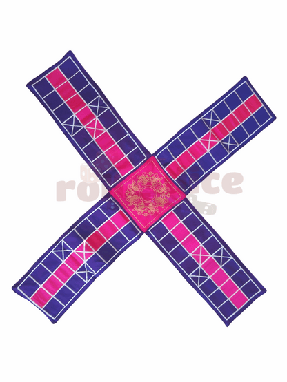 Colorful Pachisi board game by Roll the Dice, featuring traditional Indian design, for boys aged 7-14, with game pieces and dice.