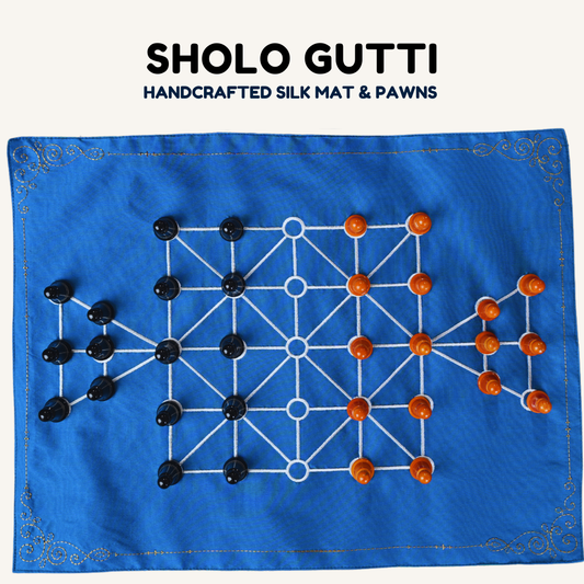 Sholo Gutti Mat | Bead 12 Traditional Indian Board Game | Foldable Strategy Cloth Board