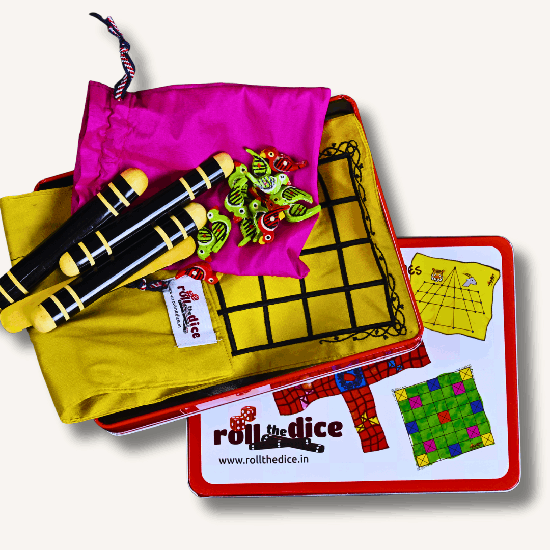 Traditional Taabla board game with wooden pieces and game board, played for strategy and entertainment by Roll the Dice.