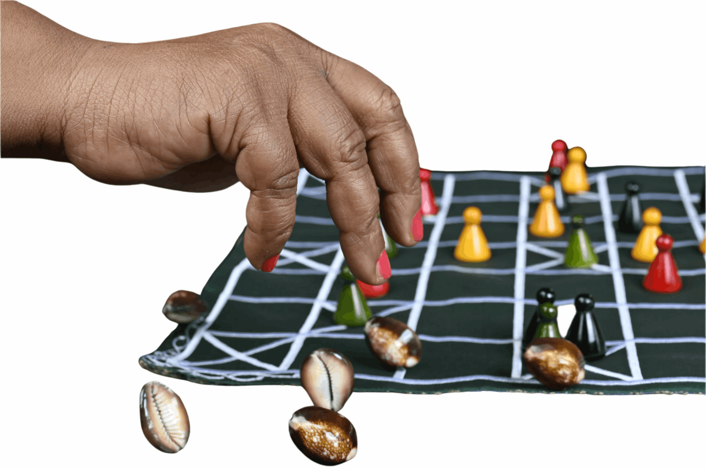 Chomal Ishto board game by Roll the Dice featuring a 5 and 7 Houses combo on the chowka bara game board.