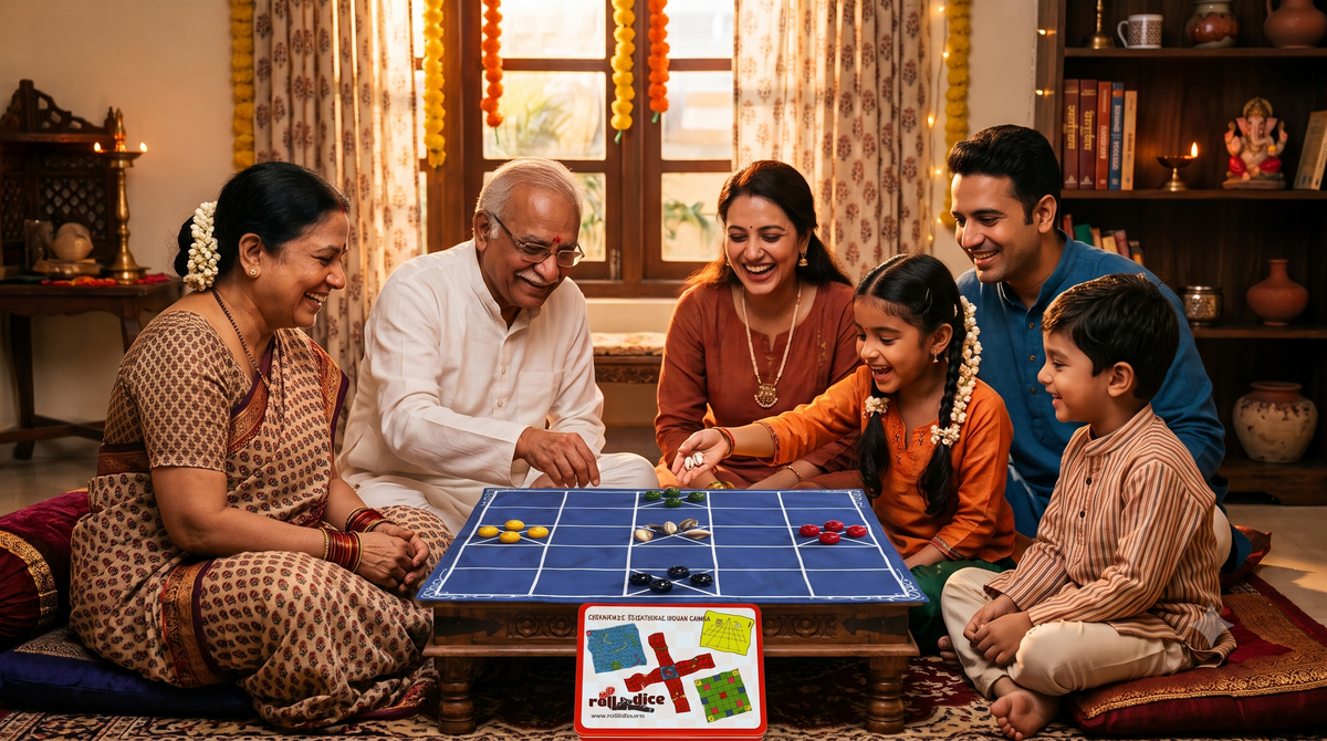 Chowka Bara board and traditional playing materials