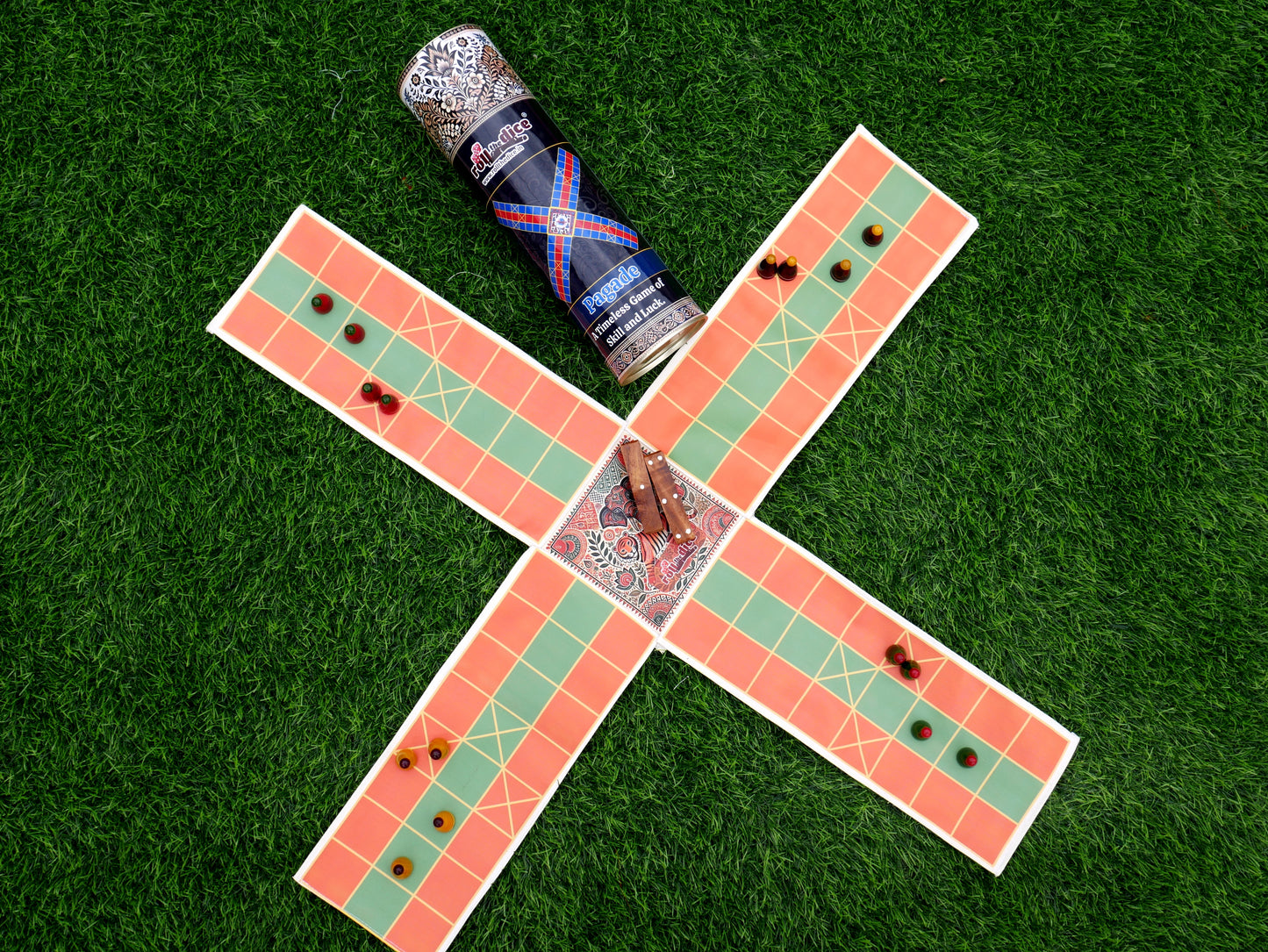Pagade – Classic Indian Board Game in 4 Colors | Traditional Pachisi (Parcheesi) Set