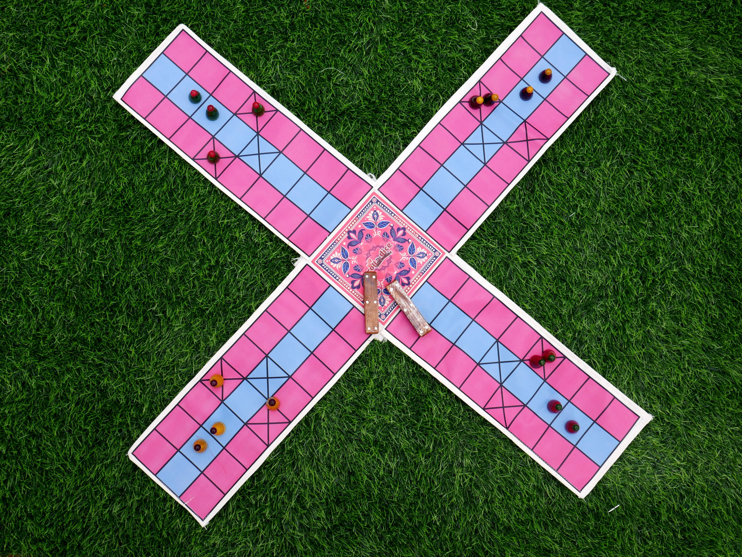 Pagade – Classic Indian Board Game in Pink & Blue | Traditional Pachisi (Parcheesi) Set