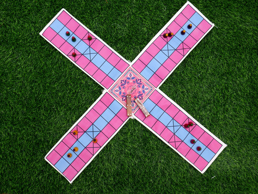 Pagade – Classic Indian Board Game in Pink & Blue | Traditional Pachisi (Parcheesi) Set