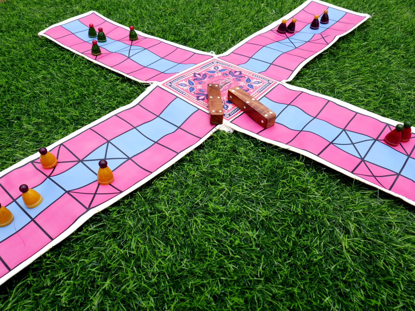 Pagade – Classic Indian Board Game in Pink & Blue | Traditional Pachisi (Parcheesi) Set