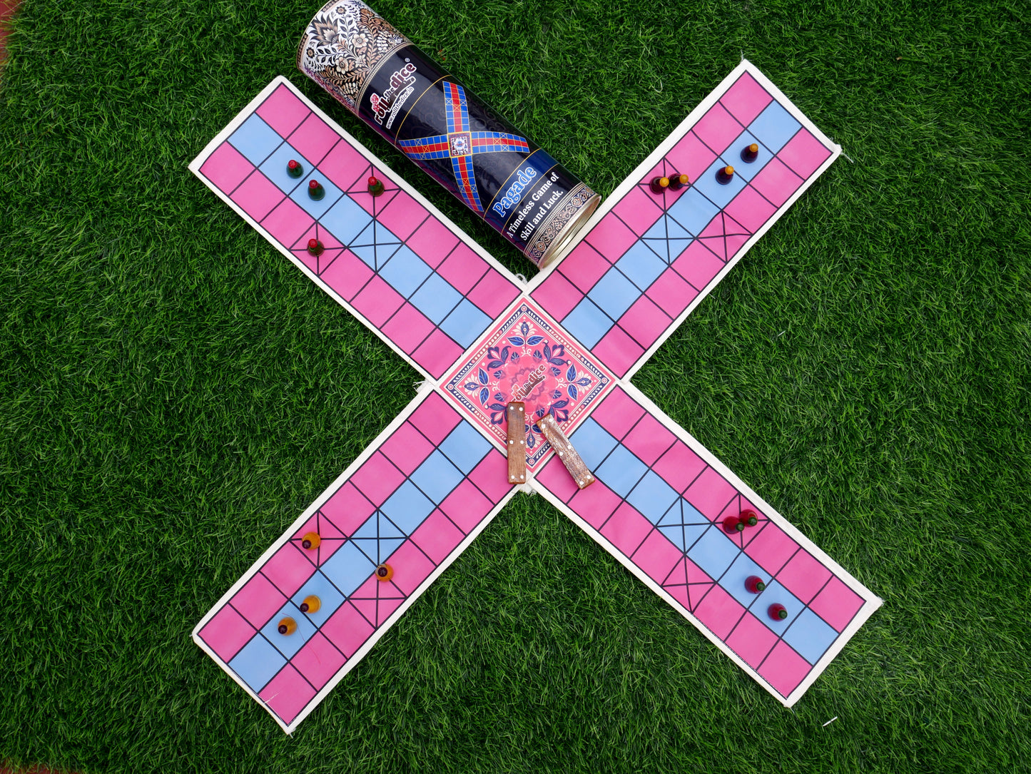 Pagade – Classic Indian Board Game in Pink & Blue | Traditional Pachisi (Parcheesi) Set