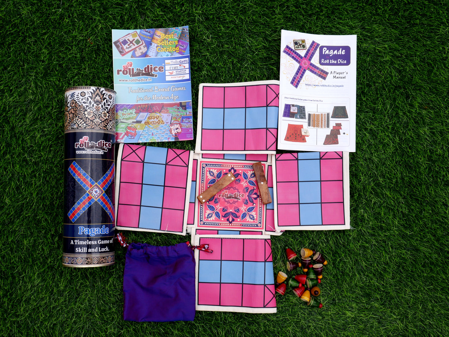 Pagade – Classic Indian Board Game in Pink & Blue | Traditional Pachisi (Parcheesi) Set