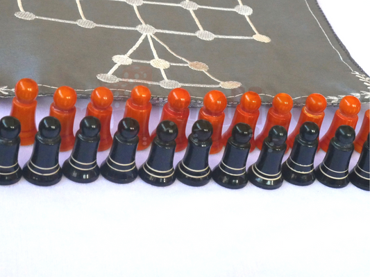 Sholo Gutti Pawns | 16 Orange & 16 Brown Wooden Pieces | Bead 12 Traditional Indian Game Accessories